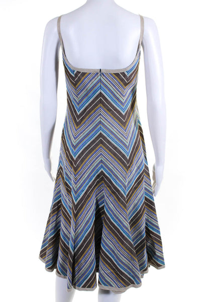 Akris Punto Womens Silk Chevron Print Round Neck Sleeveless Dress Brown Size 10