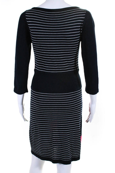 Nanette Lepore Womens Cotton Blend Abstract Boat Neck Sweater Dress Navy Size S