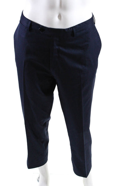 Designer Mens Slim Leg Tapered Pleated Dress Pants Navy Blue Size 38