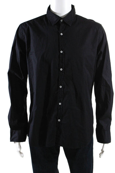 Europann Mens Long Sleeve Poplin Button Up Dress Shirt Black Size 3