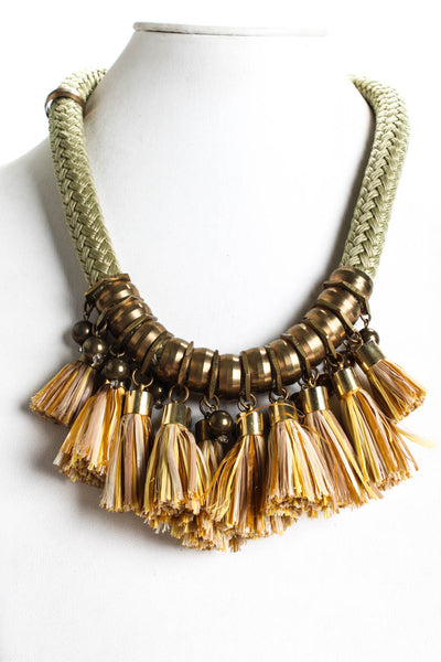 Holst Lee Womens Gold Tone Braided Tassel 22" Statement Necklace