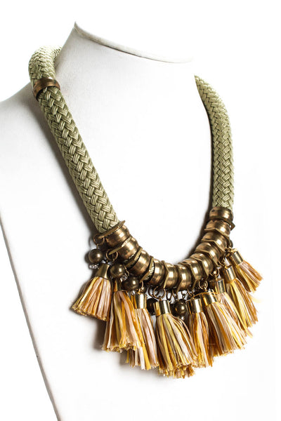 Holst Lee Womens Gold Tone Braided Tassel 22" Statement Necklace