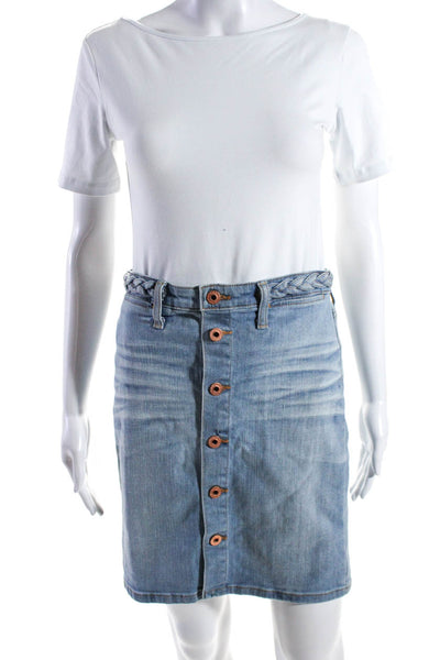 AG Adriano Goldschmied Womens Lula Braided Buttoned Denim Skirt Blue Size EUR27