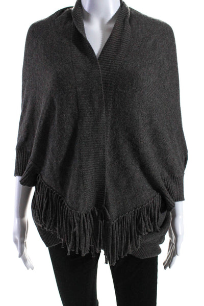 Vivienne Vivienne Tam Womens Frayed Draped Buttoned Shawl Cardigan Gray Size M