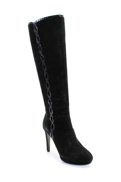 Elie Tahari Womens Suede Round Stiletto Heel Mid-Calf Boots Black Size EUR37.5