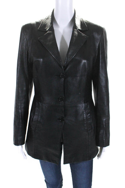 Vera Pelle Womens Faux Leather Long Sleeve Lined Blazer Jacket Black Size 42