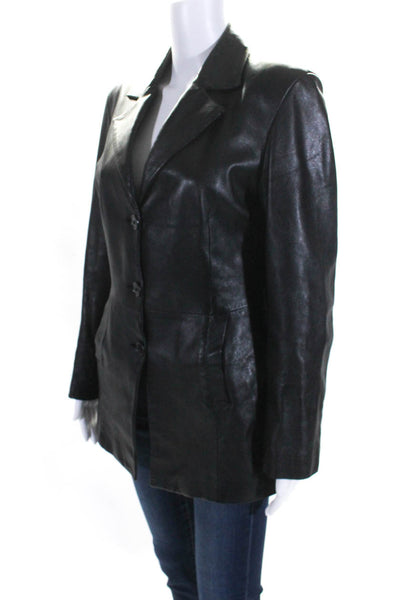 Vera Pelle Womens Faux Leather Long Sleeve Lined Blazer Jacket Black Size 42