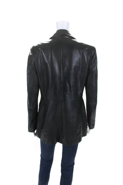 Vera Pelle Womens Faux Leather Long Sleeve Lined Blazer Jacket Black Size 42