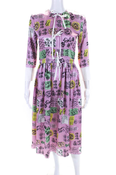 Marni Womens Long Sleeve Graphic Print Maxi Dress Pink Size S