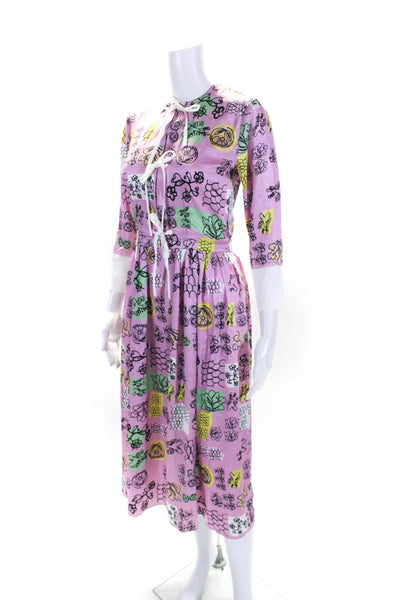 Marni Womens Long Sleeve Graphic Print Maxi Dress Pink Size S