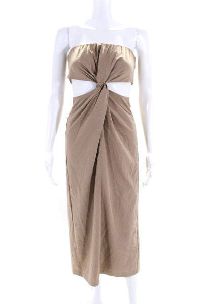 En Saison Womens Ruched Knotted Cut-Out Zip Sleeveless Maxi Dress Brown Size XS