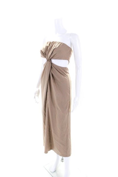 En Saison Womens Ruched Knotted Cut-Out Zip Sleeveless Maxi Dress Brown Size XS