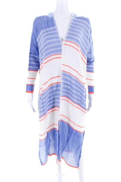 Lem Lem Womens Cotton Striped Colorblock Tied Slit Midi Dress Blue Size L