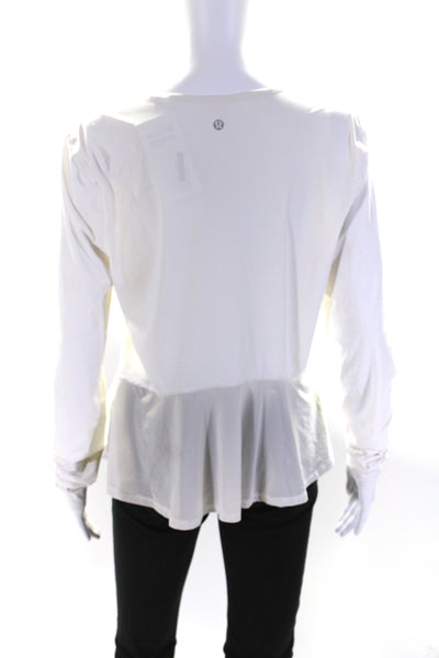 Lululemon Women's Round Neck Long Sleeves Athletic T-Shirt Cream Size M