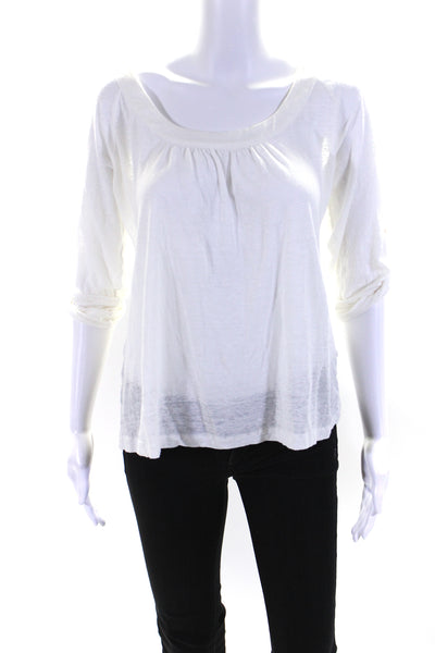 Joie Women's Round Neck Short Sleeves Sheer Blouse White Size M