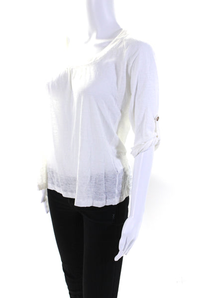 Joie Women's Round Neck Short Sleeves Sheer Blouse White Size M