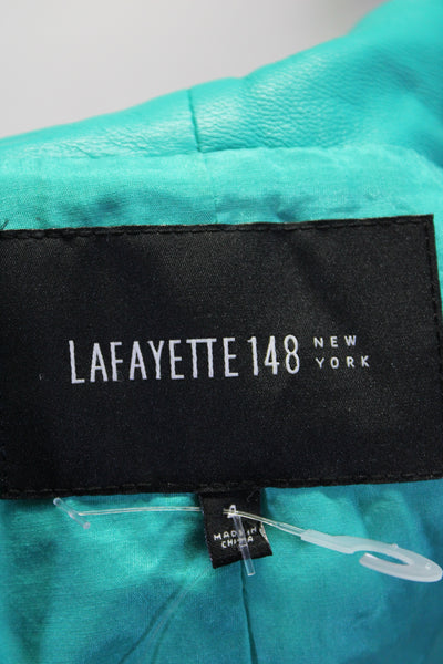 Lafayette 148 New York Womens Leather Collar Snapped Buttoned Jacket Blue Size 4