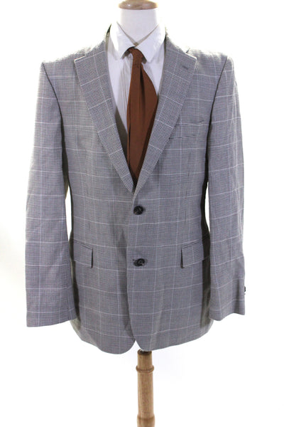 Boss Hugo Boss Mens Wool Houndstooth Buttoned Collared Blazer Tan Size EUR42L