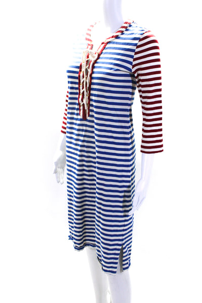 J Crew Womens Cotton Striped Lace-Up Long Sleeve T-Shirt Dress Blue Size XS