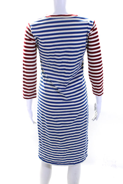 J Crew Womens Cotton Striped Lace-Up Long Sleeve T-Shirt Dress Blue Size XS