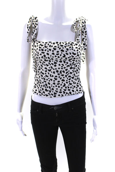 Reformation Womens Cheetah Print Sleeveless Crop Tank Top White Black Size 0