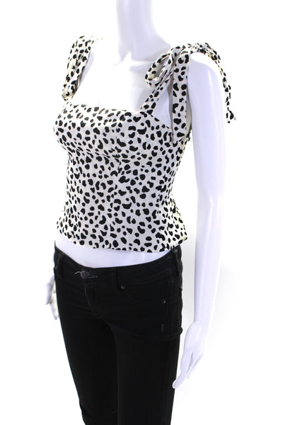 Reformation Womens Cheetah Print Sleeveless Crop Tank Top White Black Size 0