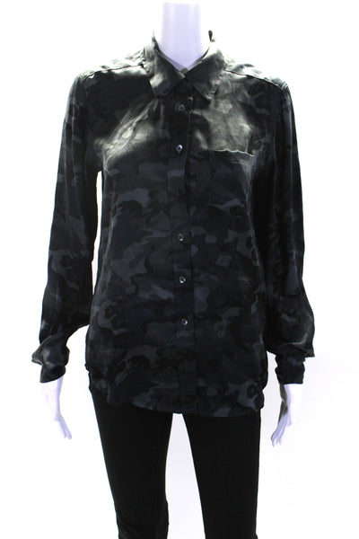 Equipment Femme Women's Silk Long Sleeves Button Down Camouflage Shirt Size S