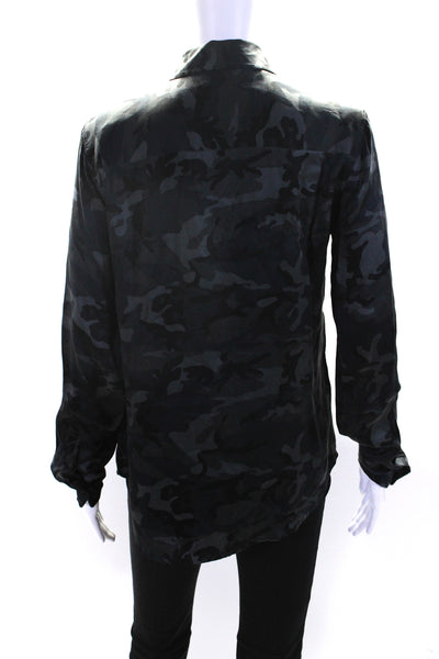 Equipment Femme Women's Silk Long Sleeves Button Down Camouflage Shirt Size S