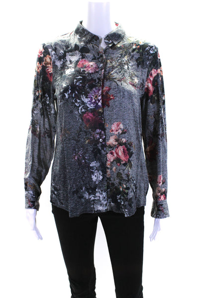 Ecru Women's Collared Long Sleeves Button Down Silk Floral Blouse Size XS