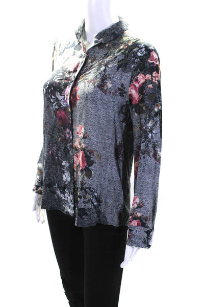 Ecru Women's Collared Long Sleeves Button Down Silk Floral Blouse Size XS