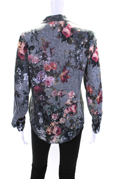 Ecru Women's Collared Long Sleeves Button Down Silk Floral Blouse Size XS