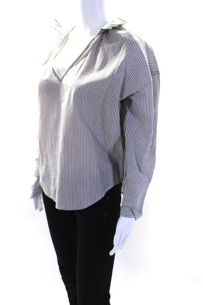 Sundays Women's Ruffle Long Sleeves High Low Hem Blouse Gray Stripe Size XS