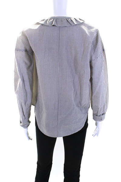 Sundays Women's Ruffle Long Sleeves High Low Hem Blouse Gray Stripe Size XS