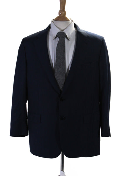 Brioni Mens Pinstriped Two Button Notched Collar Blazer Jacket Navy Size IT 56