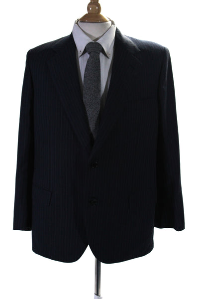 Brioni Mens Pinstriped Two Button Blazer Jacket Navy Blue Wool Size 42