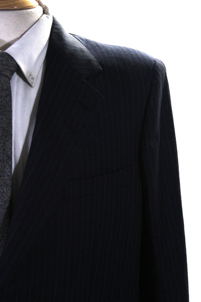 Brioni Mens Pinstriped Two Button Blazer Jacket Navy Blue Wool Size 42