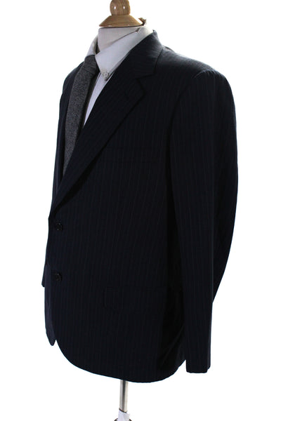 Brioni Mens Pinstriped Two Button Blazer Jacket Navy Blue Wool Size 42