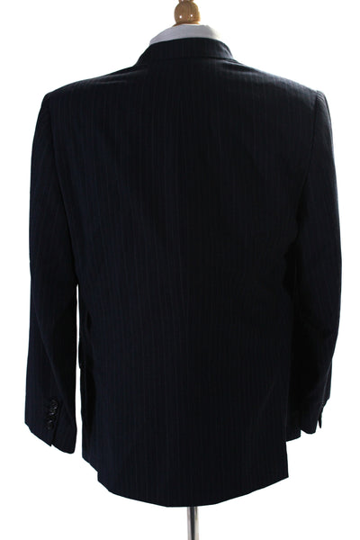 Brioni Mens Pinstriped Two Button Blazer Jacket Navy Blue Wool Size 42