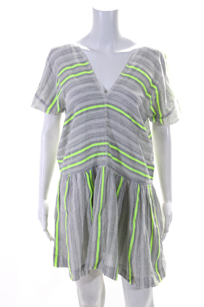 Lem Lem Womens Cotton Striped Print V-Neck Short Sleeve Dress Gray Size M