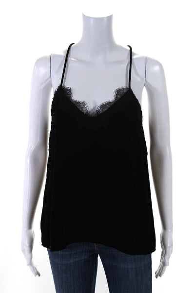 Cami Womens Silk Velvet Floral Lace Trimmed Sleeveless Tank Top Black Size S