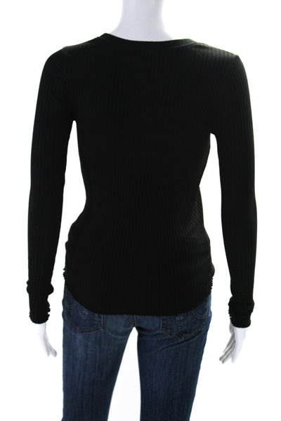 Goldie Womens Cotton Round Neck Ribbed Long Sleeve Textured Top Black Size XS