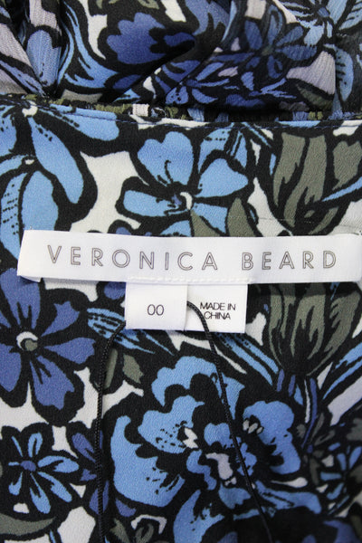 Veronica Beard Womens Floral Print V Neck Smocked Dress Blue Green Size 00