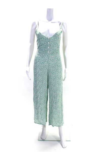 Faithfull The Brand Womens Floral Print Sleeveless Jumpsuit Green White Size 4