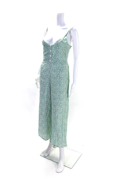 Faithfull The Brand Womens Floral Print Sleeveless Jumpsuit Green White Size 4