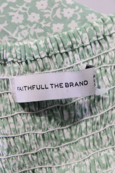 Faithfull The Brand Womens Floral Print Sleeveless Jumpsuit Green White Size 4