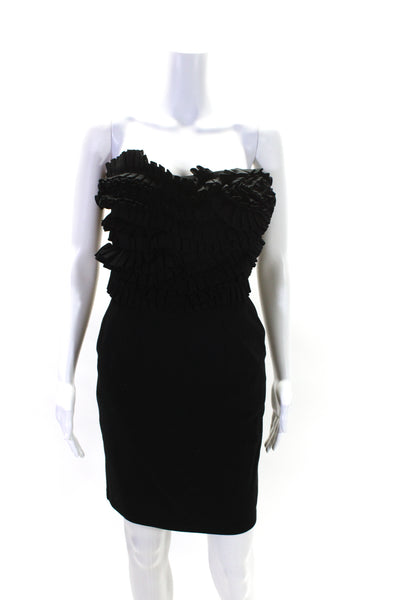 Catherine Malandrino Womens Strapless Pleated Ruffle Pencil Dress Black Size S