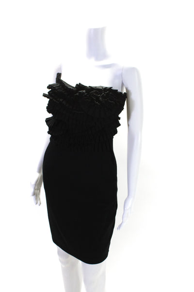 Catherine Malandrino Womens Strapless Pleated Ruffle Pencil Dress Black Size S