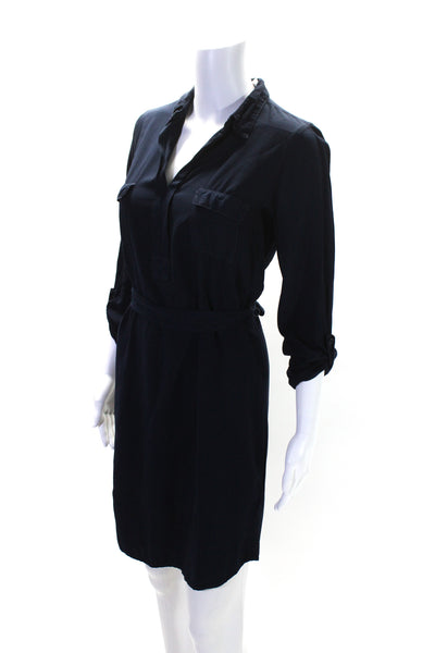 Splendid Womens Long Sleeve Tie Waist V Neck Shift Dress Blue Size S