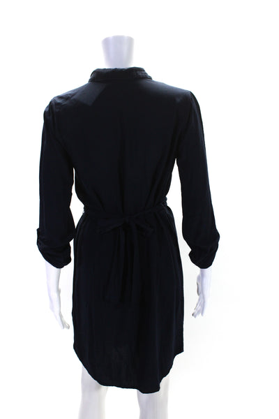 Splendid Womens Long Sleeve Tie Waist V Neck Shift Dress Blue Size S