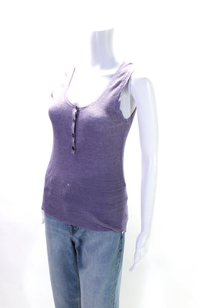 Nili Lotan Womens Ribbed Half Button Down Sleeveless Tank Top Purple Size Small